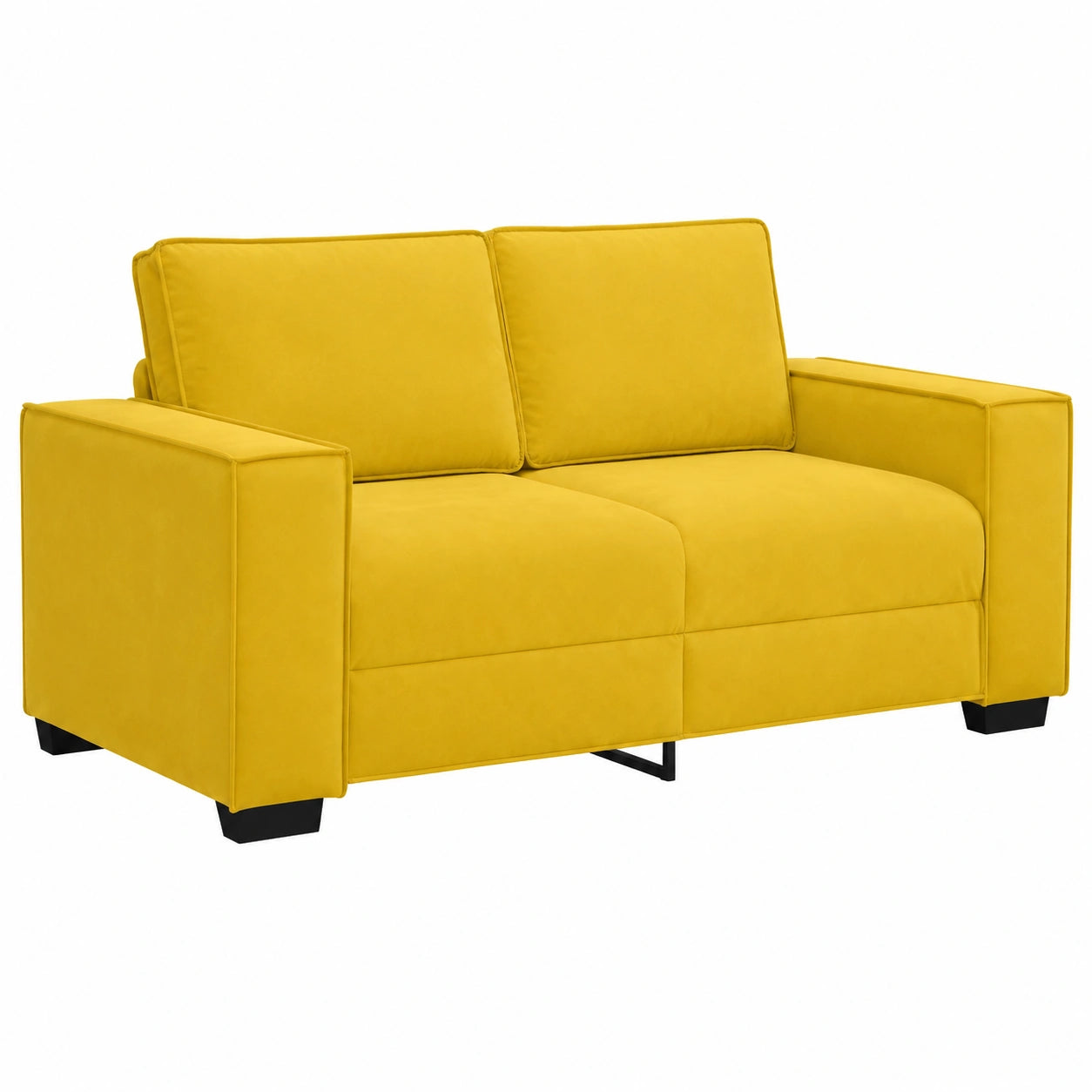 Canapé, 2 places, en velours, coloris jaune, 160 x 78 x 84 cm, pour le salon