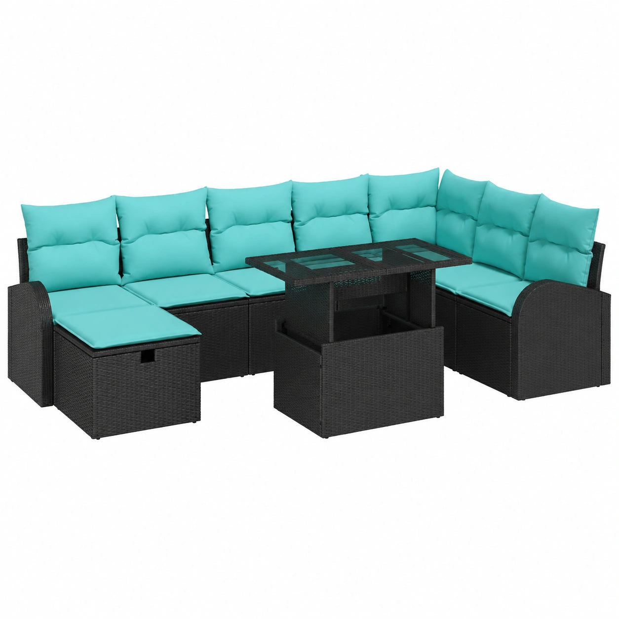 Salon de jardin, 9 pièces, modulable, en résine tressée, coloris noir, pour la terrasse ou le jardin