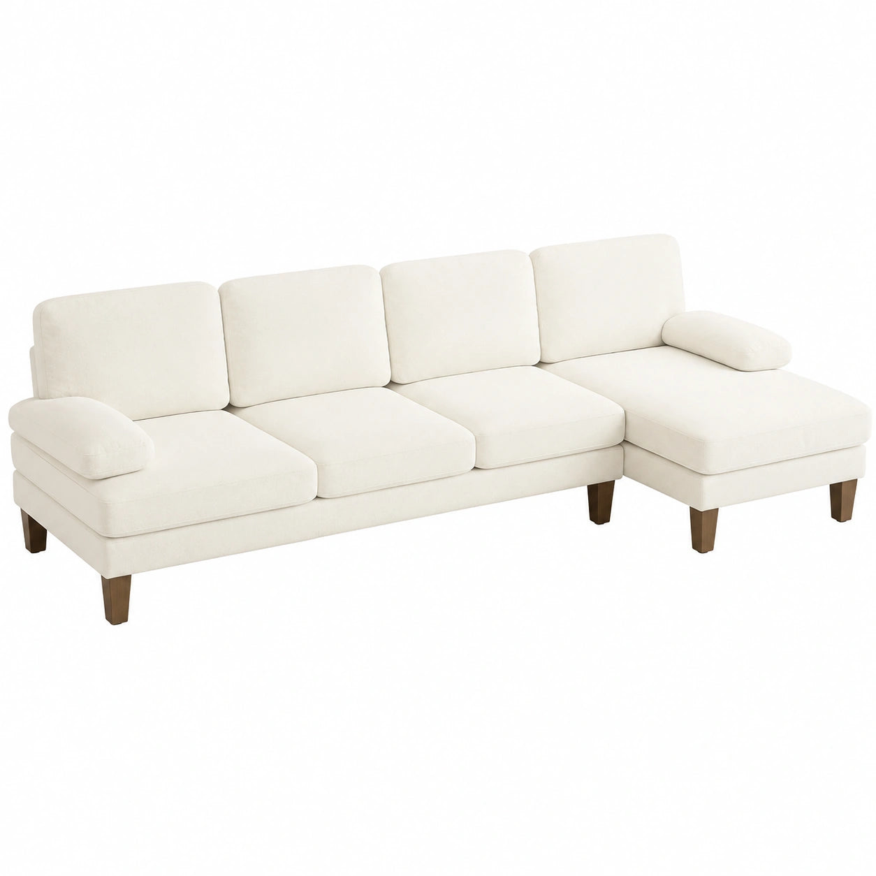 Canapé d’angle, avec 2 chaise, convertible, coloris beige, 4 places, 283 x 123 x 84 cm, pour le salon