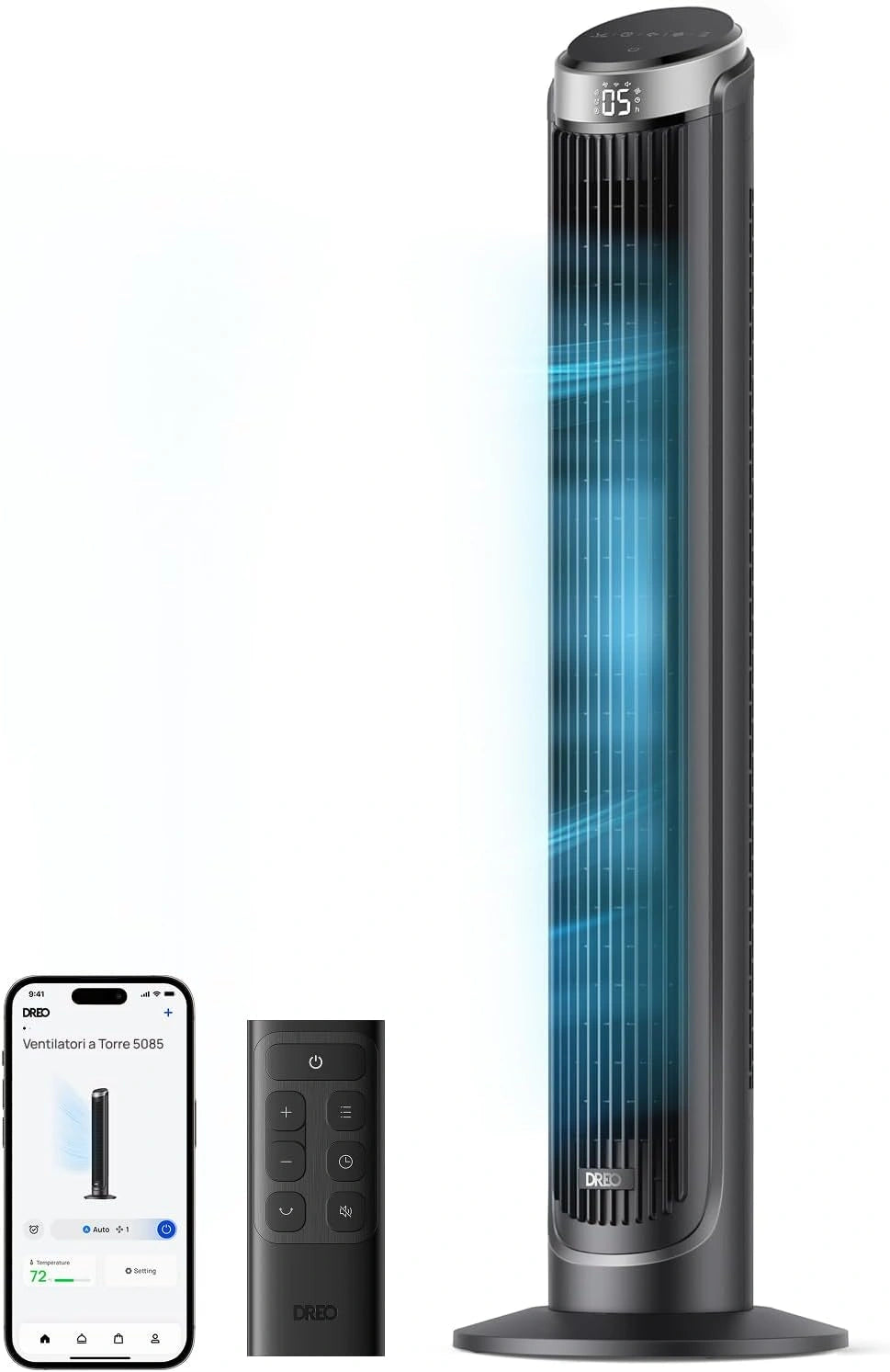 DREO, Ventilateur, 12H, avec télécommande, commande tactile, connecté, Argenté