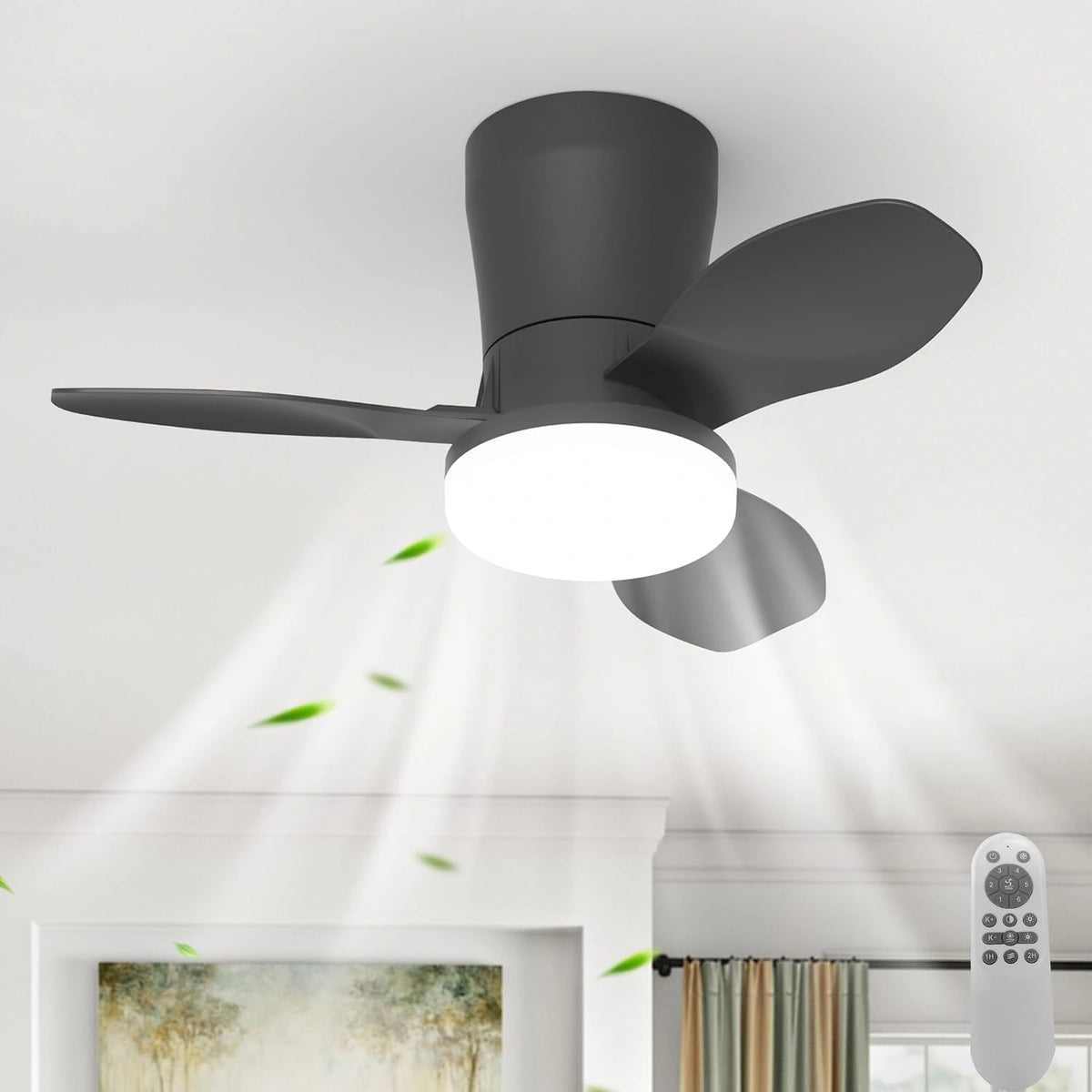 Qcyuui, Ventilateur, avec télécommande, Noir