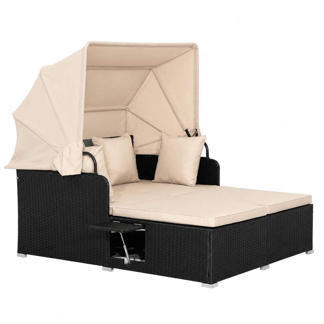 Canapé convertible, avec rangement, 2 places, coloris beige, pour le salon ou la chambre d’amis