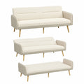 Canapé convertible, 3 places, réglable, rembourré, en métal et velours, coloris beige, pour le salon ou la chambre d’amis