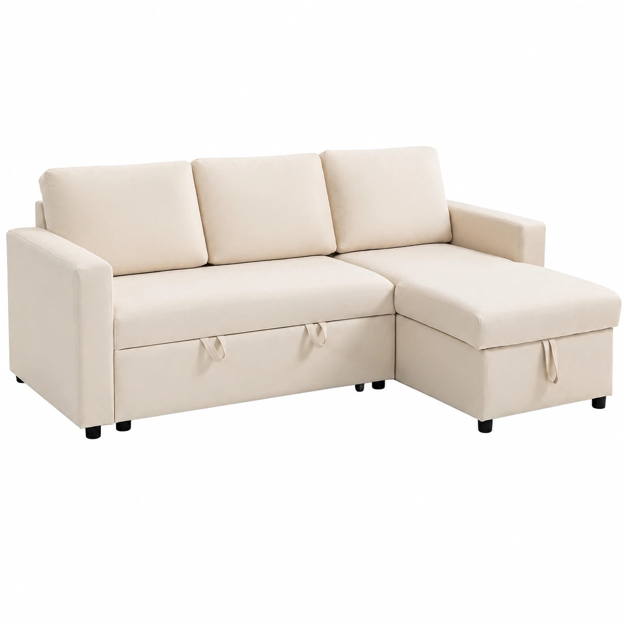 Canapé d’angle, 3 places, convertible, modulable, avec rangement, en lin et tissu, coloris crème, pour le salon