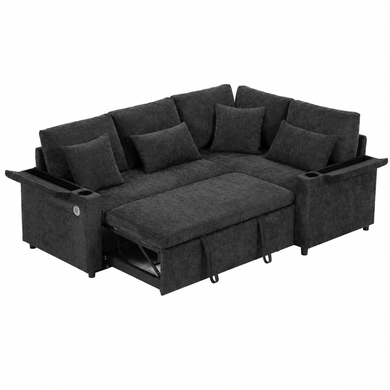 Canapé d’angle, convertible, avec rangement, avec prise intégrée, pour le salon
