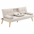 Canapé convertible, en lin et tissu, réglable, rembourré, coloris beige, 3 places, pour le salon ou la chambre d’amis