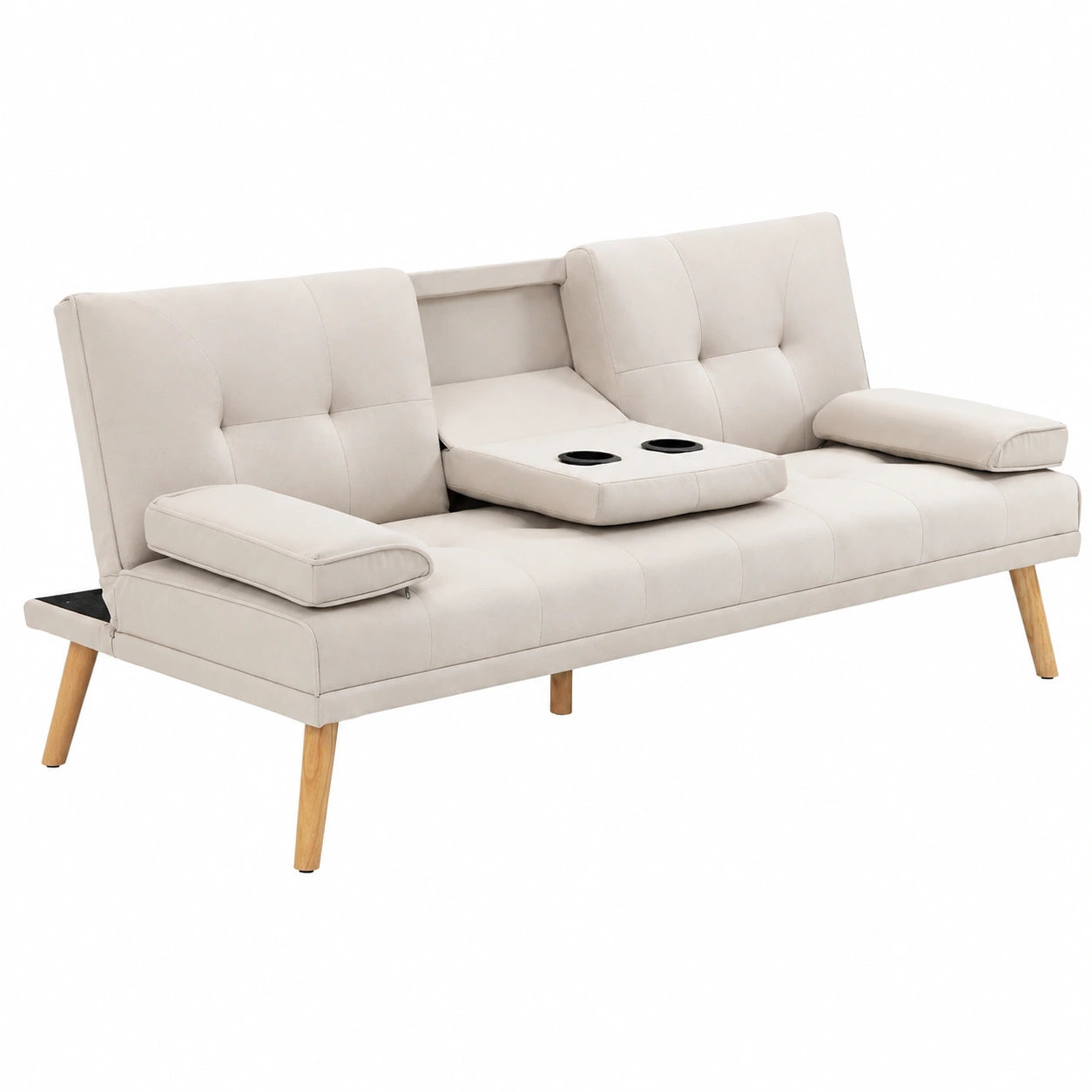 Canapé convertible, en lin et tissu, réglable, rembourré, coloris beige, 3 places, pour le salon ou la chambre d’amis