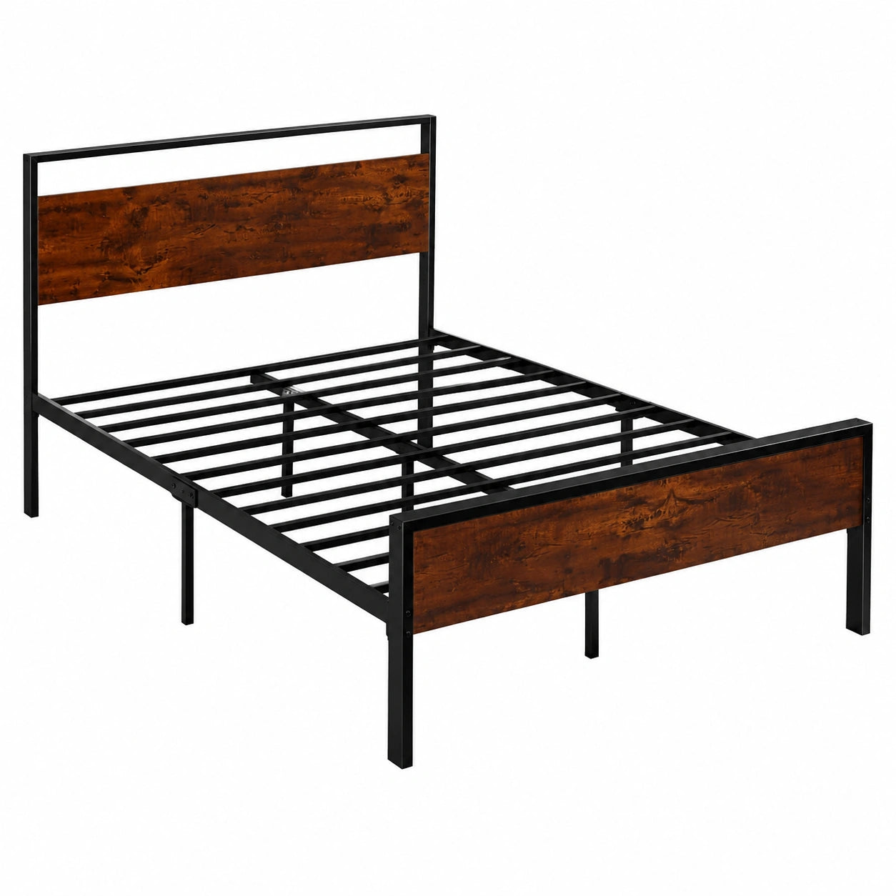 Lit, avec rangement, avec sommier, en métal, coloris noir et brun, pour la chambre