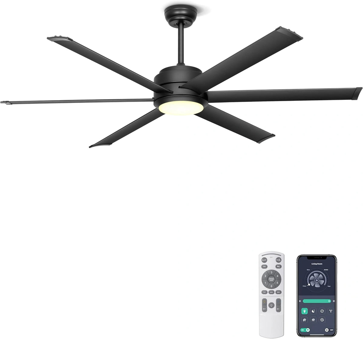 Ohniyou, Ventilateur, avec télécommande, fonctionnement silencieux, Noir