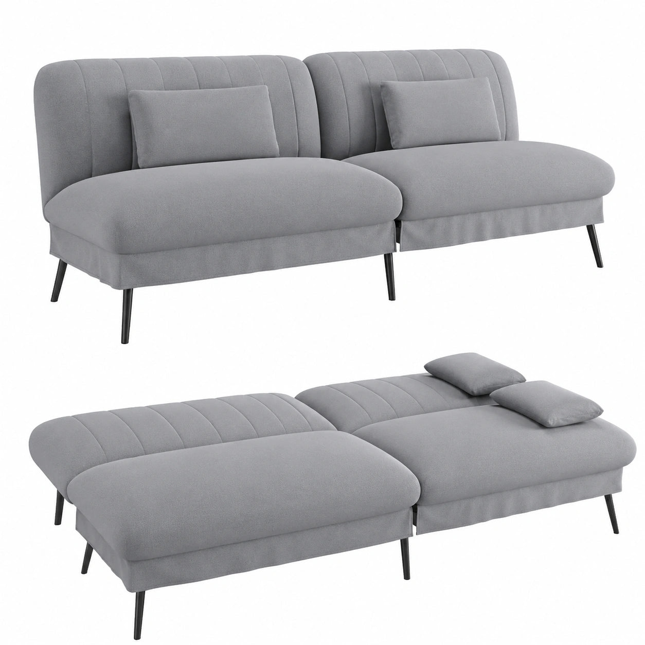 Canapé convertible, 3 places, pliable, réglable, coloris gris, pour le salon ou la chambre d’amis
