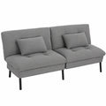 Canapé convertible, réglable, en métal et lin, 2 places, coloris gris, pour le salon ou la chambre d’amis