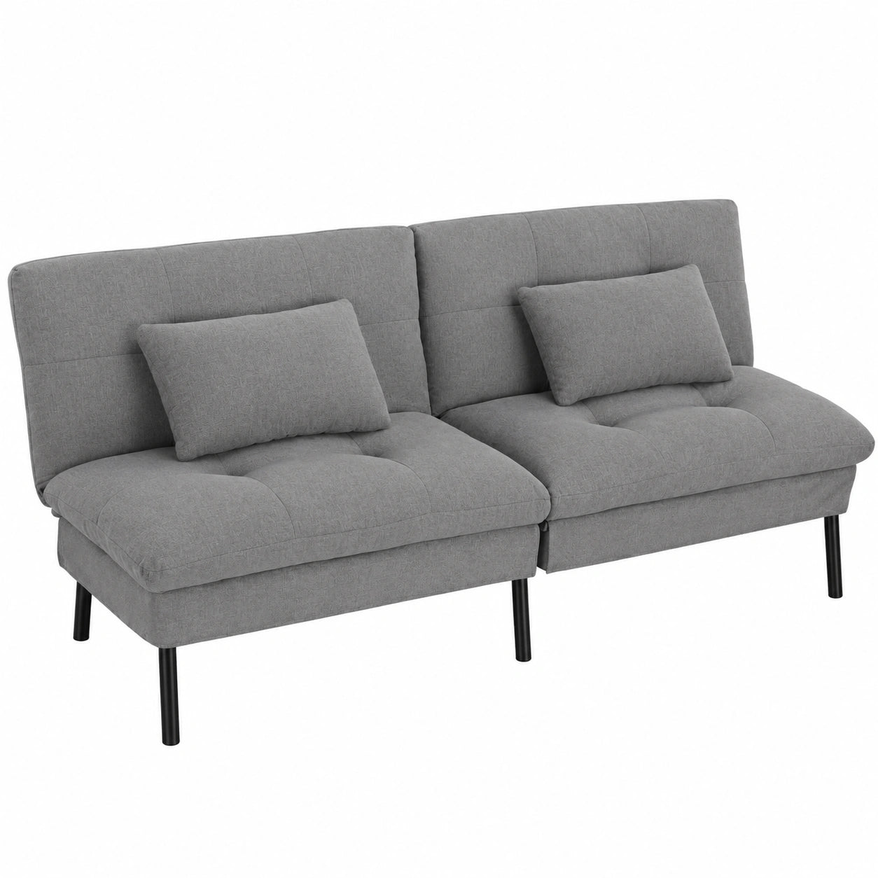Canapé convertible, réglable, en métal et lin, 2 places, coloris gris, pour le salon ou la chambre d’amis