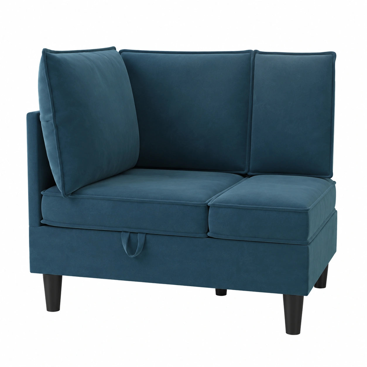 Canapé d’angle, convertible, modulable, avec rangement, en velours, coloris bleu, pour le salon