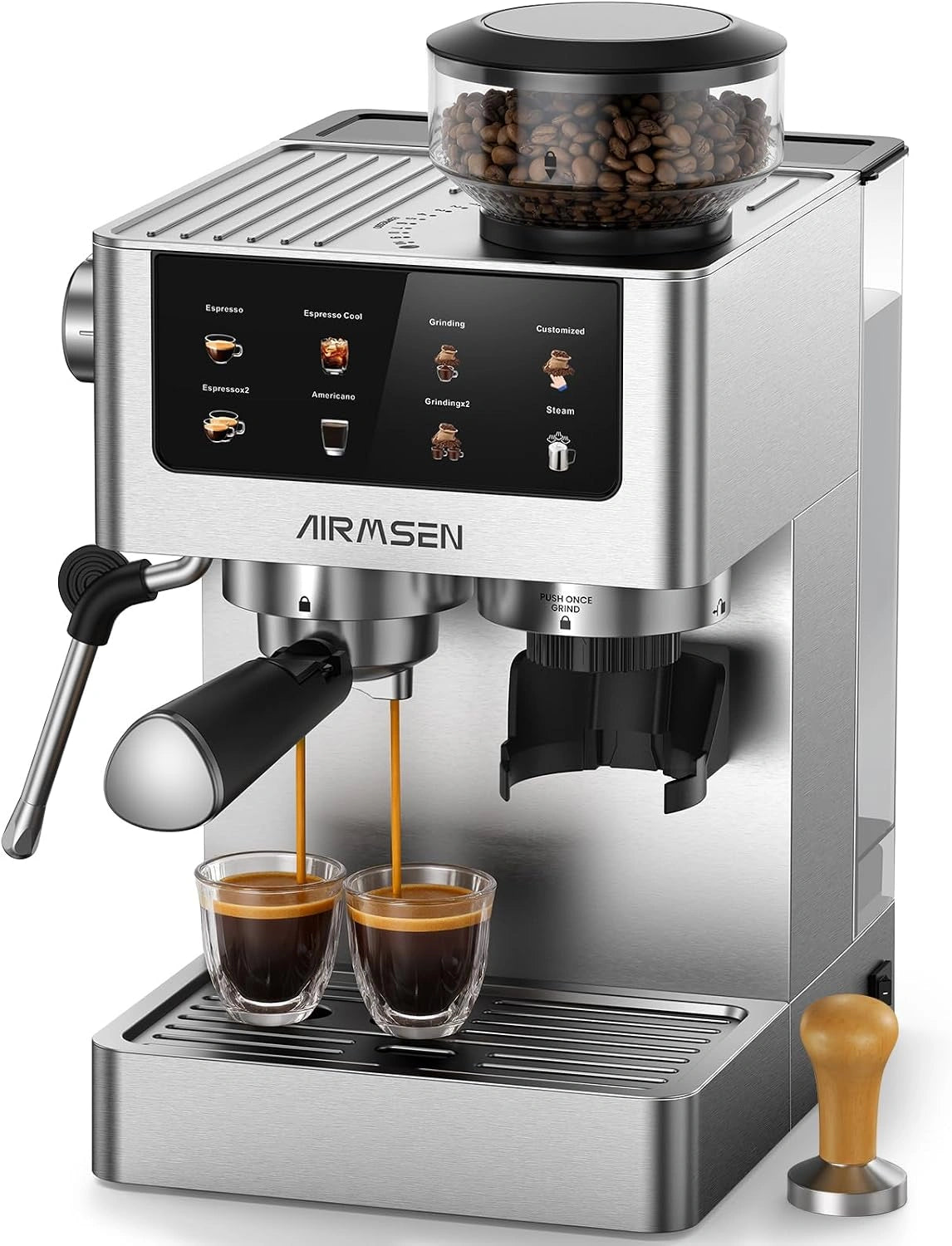 AIRMSEN, Machine à café, 1,8 L, commande tactile, Argenté