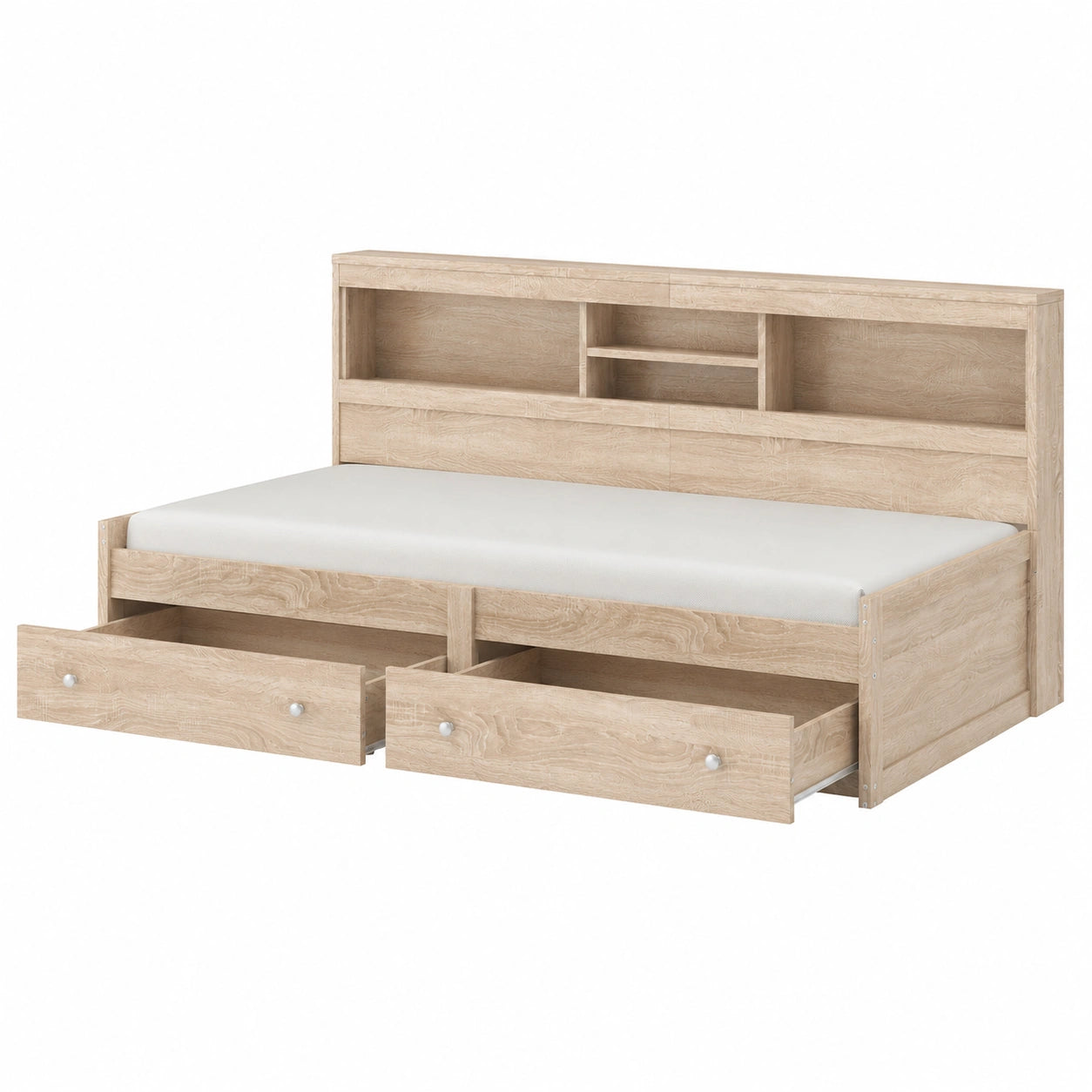 Canapé convertible, avec rangement, avec tiroirs, avec éclairage LED, coloris naturel, 90 x 200 cm, pour le salon ou la chambre d’amis