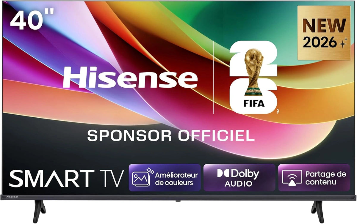 Hisense, Téléviseur, 40A4S, Wi-Fi, Bluetooth, connecté, Noir