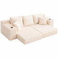 Canapé convertible, en velours côtelé, 3 places, coloris beige, pour le salon ou la chambre d’amis
