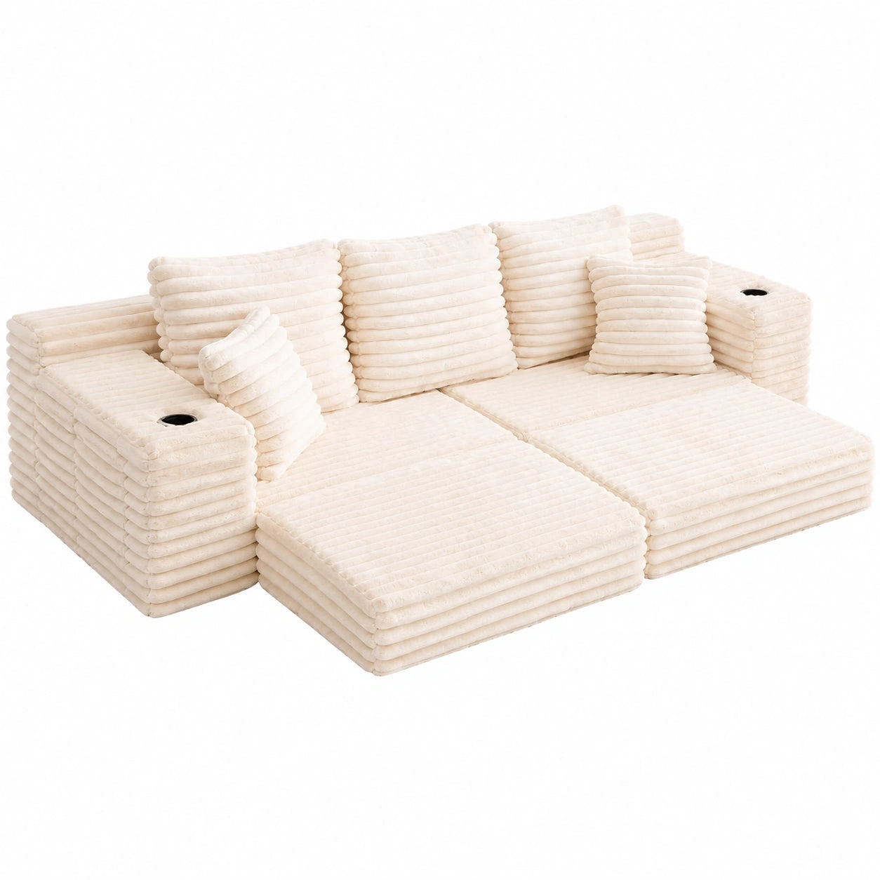 Canapé convertible, en velours côtelé, 3 places, coloris beige, pour le salon ou la chambre d’amis