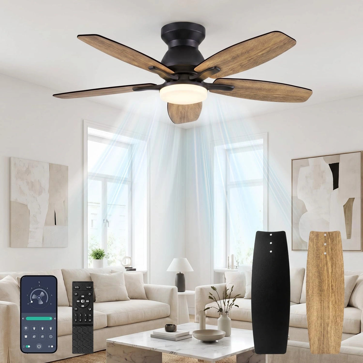 Ventilateur, avec télécommande, Noir