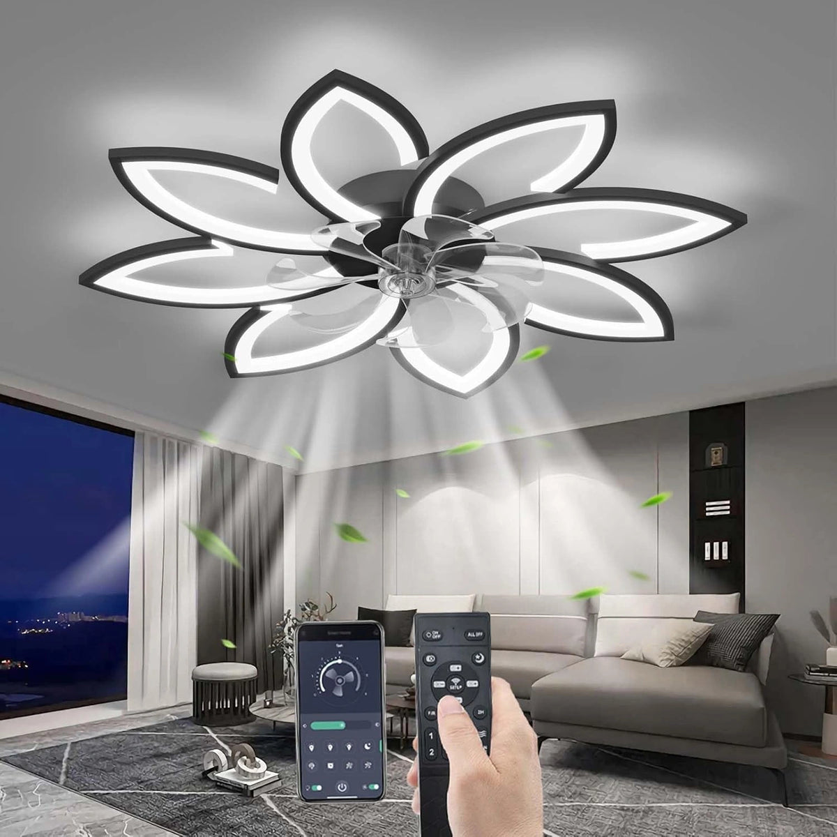 YUNZI, Ventilateur, 90CM, avec télécommande, Noir