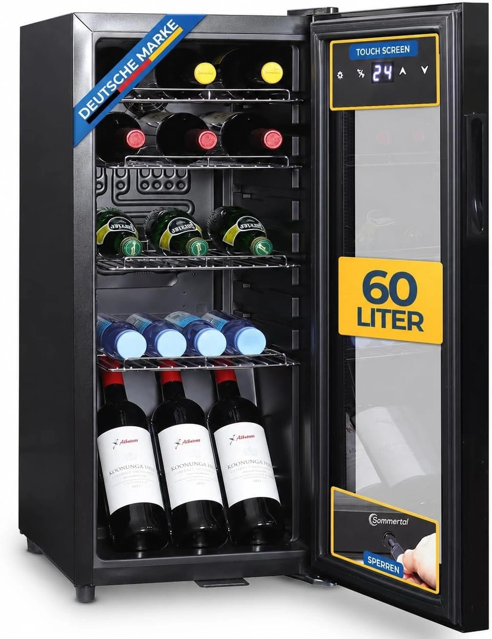 Sommertal, Réfrigérateur à boissons, GK60, 60 L, commande tactile, fonctionnement silencieux, Noir
