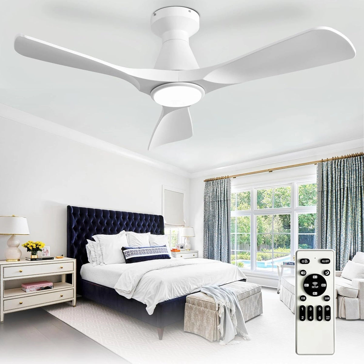 Depuley, Ventilateur, 42 pouces, fonctionnement silencieux, Blanc