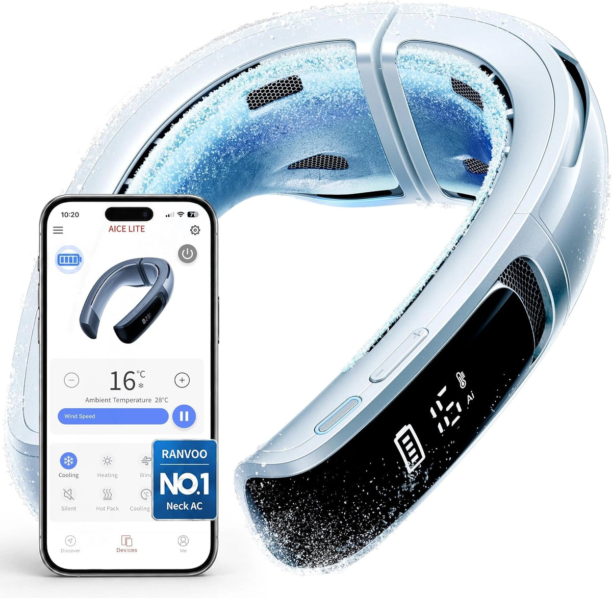 RANVOO, Climatiseur, 6000mAh, refroidissement, Blanc
